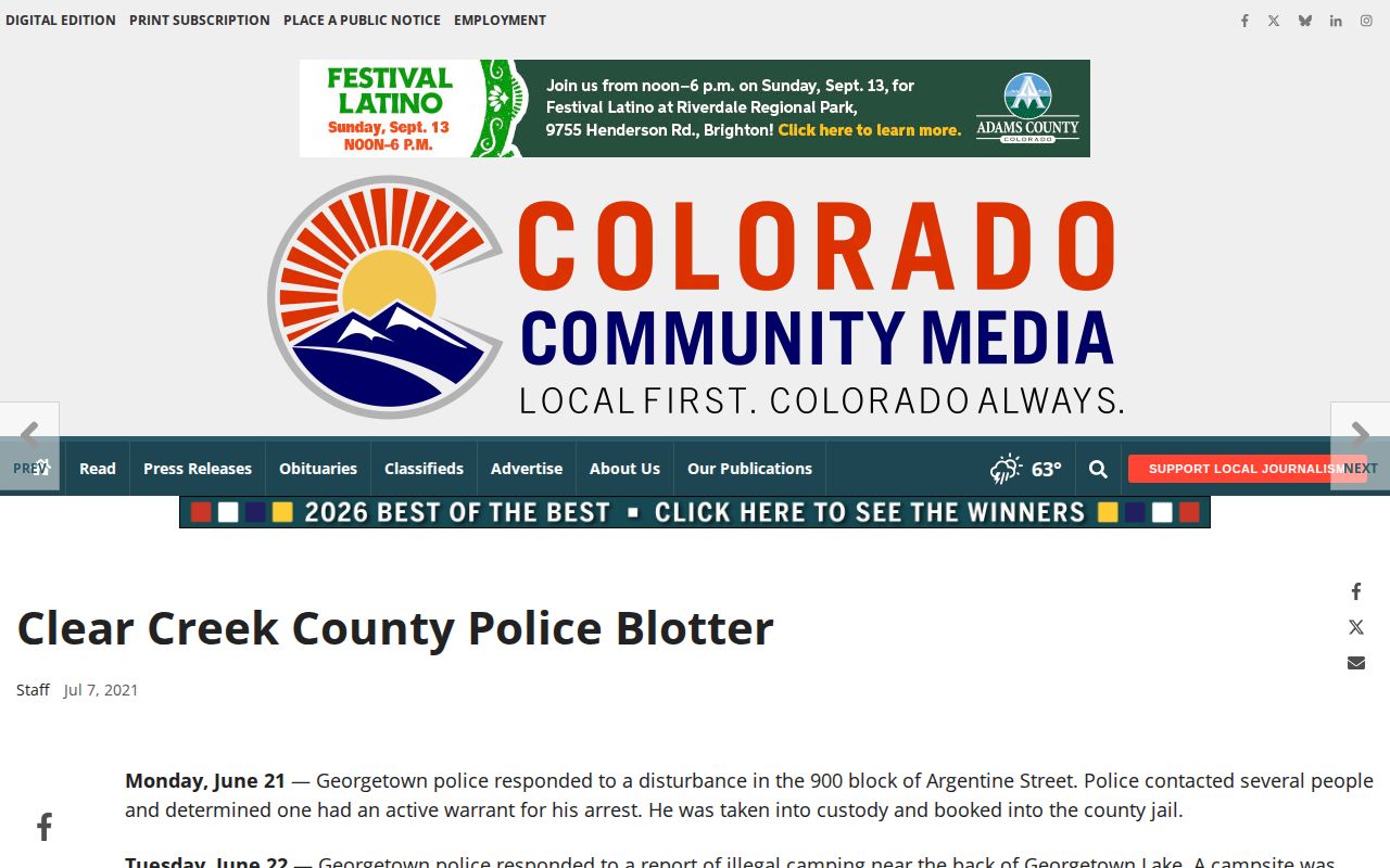 Clear Creek County crime news historical Courant police blotter
