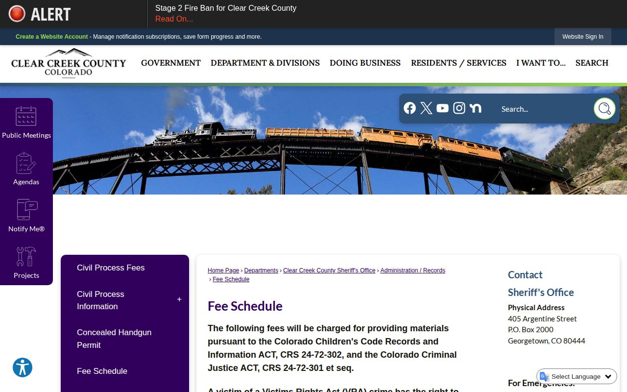 Clear Creek County booking photo and records fee schedule